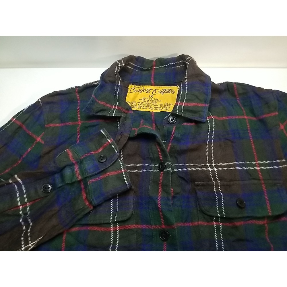 Comfort Outfitters Womens 1X‎ Plaid Flannel Button Up Long Sleeve Shirt Multi